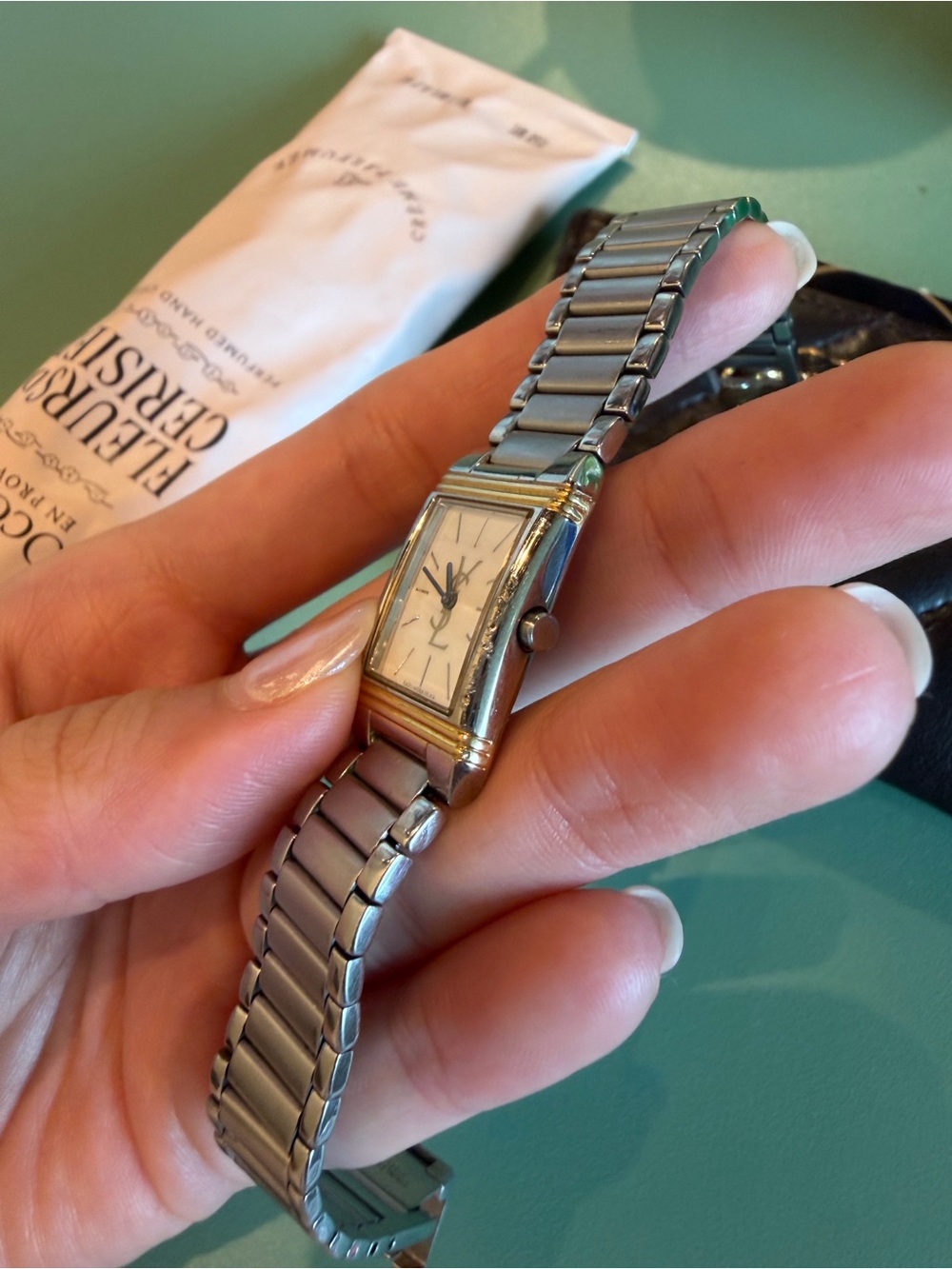 Yves Saint Laurent Silver Rectangular Stainless Steel Watch with White Dial - Picture 2 of 5